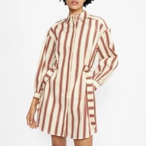 New Ted Baker Kaate Striped Midi Shirt Dress With Waist Tie in Nude | Size 5